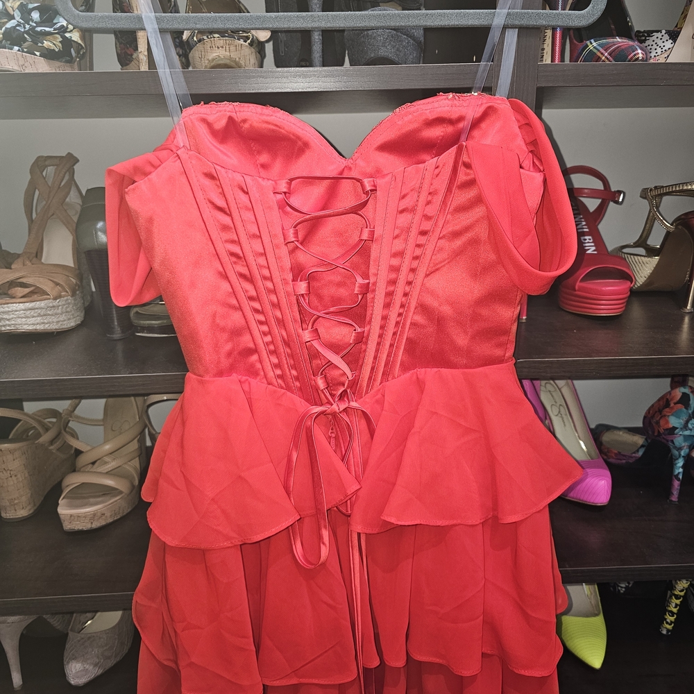 Red Ruffled Party Dress - Picture 3 of 4
